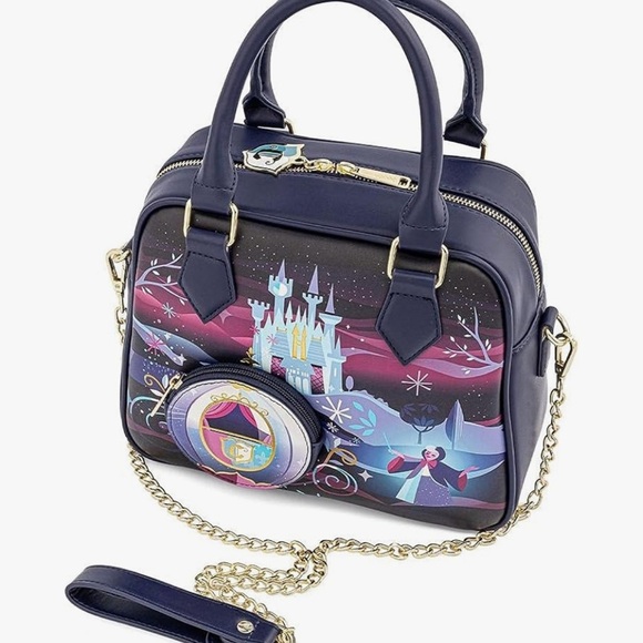 Loungefly Cinderella Castle Chain Strap Crossbody Bag Blue-Purple - Picture 12 of 13